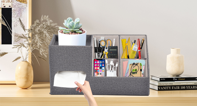 Square Tissue Box Cover with Storage Tray