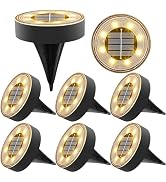 Joomer Solar Ground Lights, 8 Pack 8 LED Solar Lights Outdoor IP68 Waterproof Solar Disc Lights I...