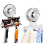 Fenas Suction Cup Razor and Shaver Holder for Shower Wall, Stainless Steel Reusable Suction Hook ...