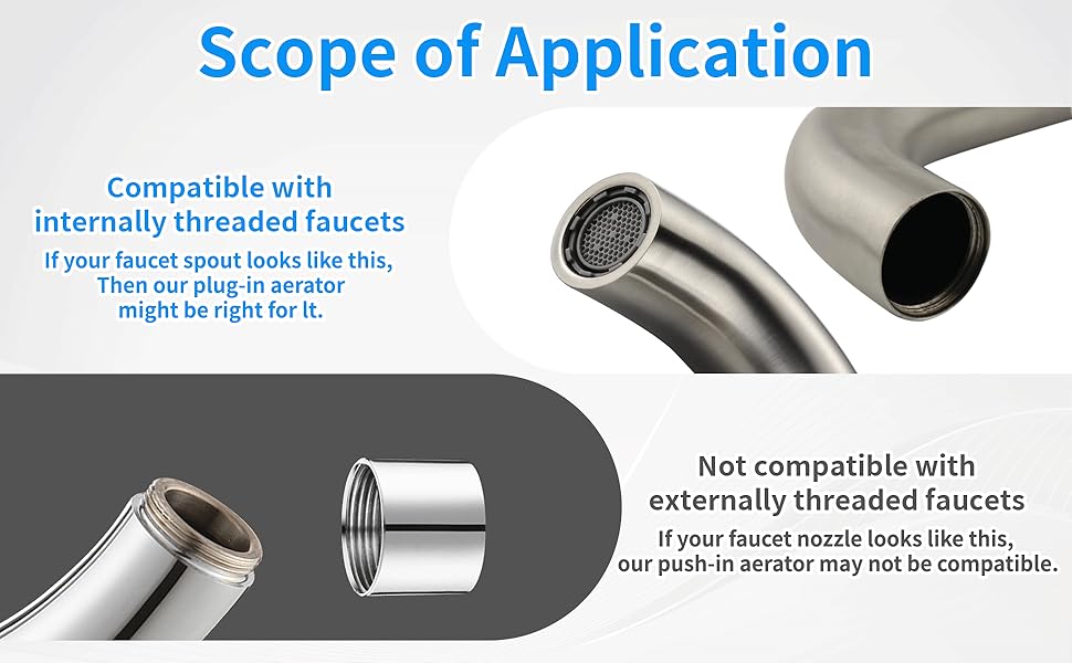 Compatible with internally threaded faucets