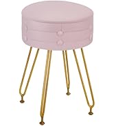 VECELO Round Vevlet Vanity Stool with Storage, 4 Metal Legs Vanity Seat with Anti-Slip Feet, Mode...