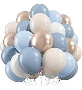Dusty Blue and Gold Balloons 60 Pcs, 12 Inch Dusty Baby Blue Chrome Gold Balloon Cream Sand White...