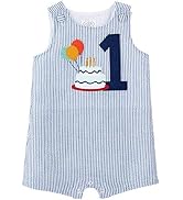 Mud Pie Baby Boys' Birthday Boy Seersucker Shortall