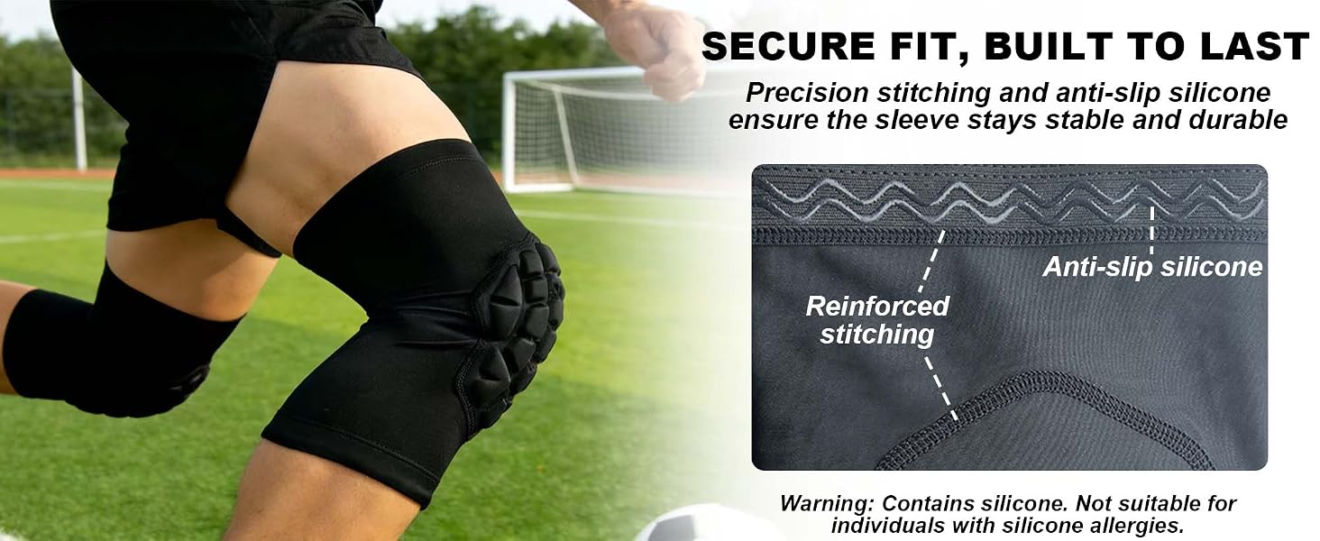 Anti-slip silicone, high dense stitching ensure a secure and compression fit perfect for football