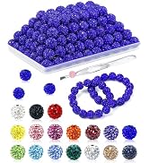 120PCS FIVEIZERO Rhinestone Beads for Jewelry Making, 10mm Dark Blue Shiny Round Sparkle Crystal ...