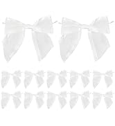AIMUDI White Bows for Wedding Decor 4" Premade White Christmas Tree Bows Pre Tied White Bows for ...