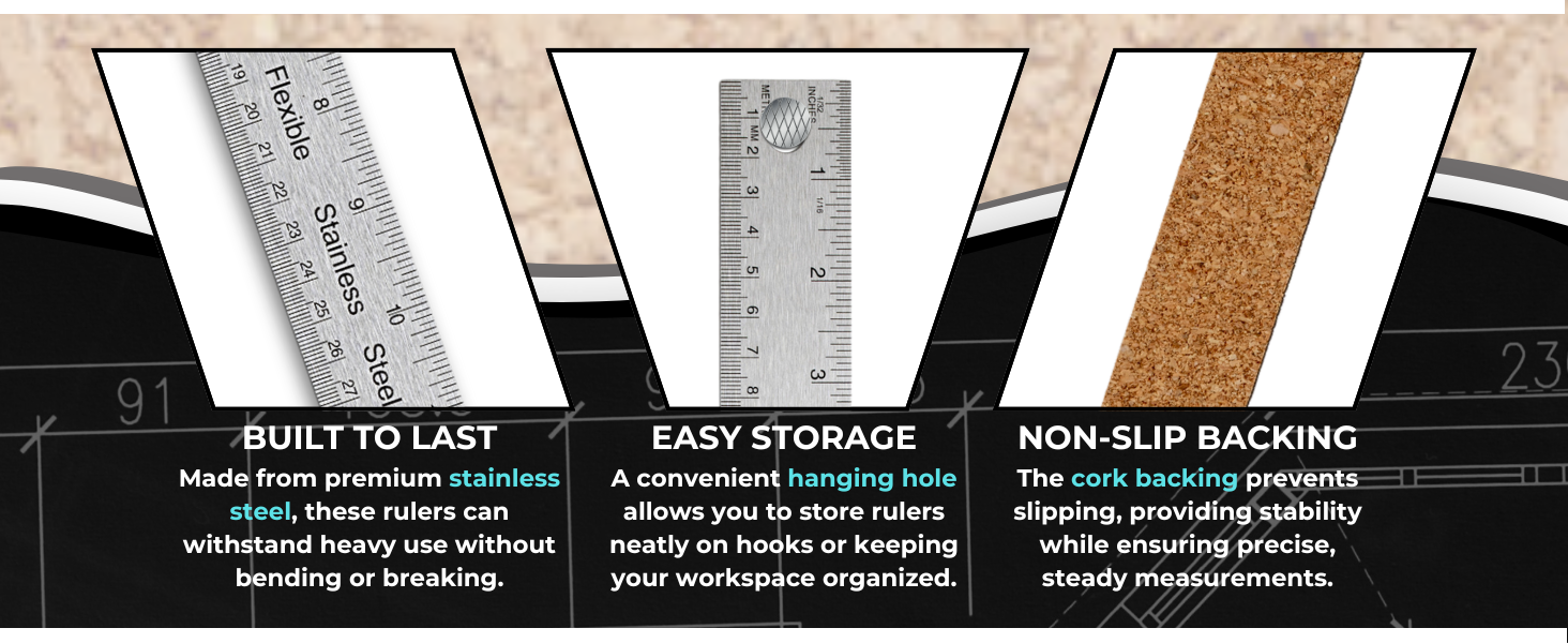 Premium Stainless Steel Construction - Reliable Ruler for Architects, Designers, and Students