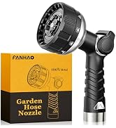 FANHAO Heavy Duty Garden Hose Nozzle, 100% Metal Water Hose Sprayer with 10 Spray Patterns, High ...