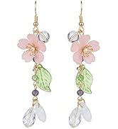 ZJO Pink Flower Earrings for Women, Valentine's Day Gifts for Her, Flora Dangle Earrings Cute Fai...