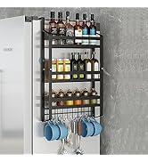 TripleLife Refrigerator Organizer, Multipurpose Spice Rack with 8 Hooks, 3 Tier Storage Baskets w...