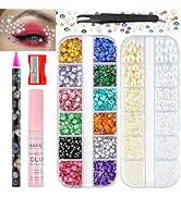 Canvalite Rhinestones for Face Colorful Face Gems Face Jewels White & Beige Half Round Pearls Eye...