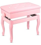 5 CORE Piano Bench with Storage Wooden Height Adjustable Keyboard Stool Heavy Duty Padded Cushion...