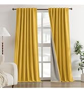 HOMEIDEAS 100% Chenille Blackout Curtains for Bedroom Yellow Curtains 84 Inch Length 2 Panels for...