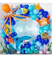 Adeyoo Under The Sea Balloon Arch Garland Kit, 154Pcs Ocean Themed Party Decorations with Blue Ba...