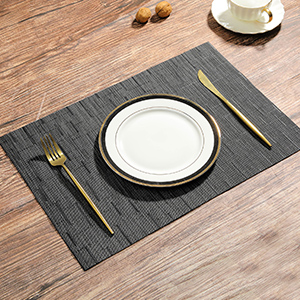 Woven Vinyl Place Mats set of 6 bamboo woven weave placemats black