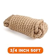 MERIANE Jute Rope 3/4inch X 50 ft, Natural Manila Rope Thick Braided Hemp Rope Multipurpose for I...
