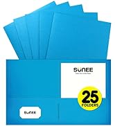 SUNEE Folders with Pockets(25/Pack, Blue), 2 Pocket Folders Fit Letter Size Paper, Paper File Fol...