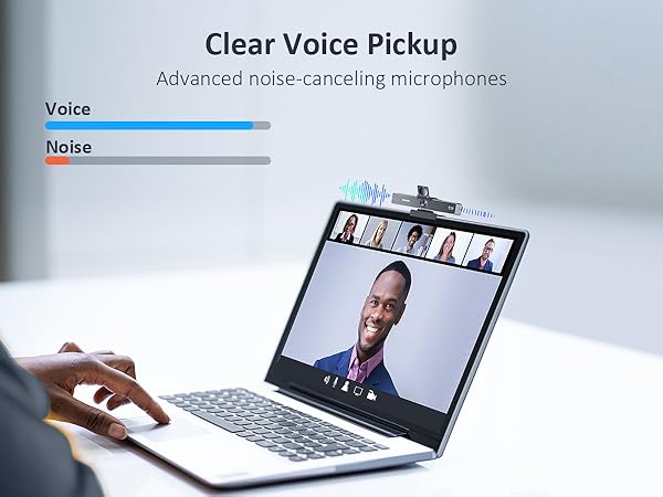 The NexiGo 4k webcam delivers clear voice with its noise-canceling microphones.