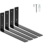HEART ART 4 Pack Shelf Brackets 12 inch,L Brackets for Shelves,Black Heavy Duty Metal Shelf Brack...
