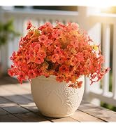 Powbrace 14 Bunch Outdoor Artificial Flowers with Plastic Plants Eucalyptus Faux Flowers, Outdoor...