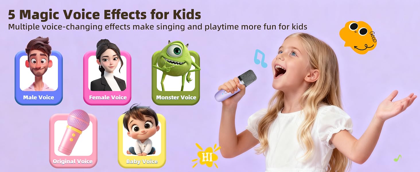 Kids Karaoke Machine for Ages 3-12, Portable Bluetooth Speaker with Two Wireless Microphones