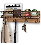 Key Holder for Wall, AXTEE Mail Organizer Wall Mount with 4 Double Wall Hooks and Mail Holder, Na...