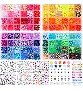 QUEFE 3250pcs Pony Beads Set, Kandi Beads 2400pcs Rainbow Beads in 96 Colors, 800pcs Letter Beads...
