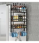 TripleLife Refrigerator Organizer, Multipurpose Spice Rack with 8 Hooks, 3 Tier Storage Baskets w...