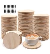 60 PCS Unfinished Round Wood Coasters, SIJDIEE 4 Inch Blank Wooden Craft Coasters with Non-Slip F...
