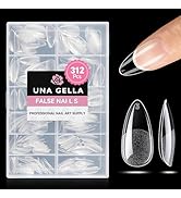 UNA GELLA Medium Almond Gel Nail Tips Half Matte 312pcs Almond Gel Nails No C Curve Clear False F...