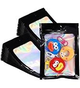 Motomy 4x6 Inch Black Holographic Mylar Bags 100Pcs Resealable Packaging | Smell Proof Reusable B...