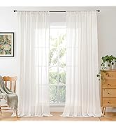 BGment Linen Sheer Curtains 84 Inches Long 2 Panels Set for Living Room - Light Filtering Drapes ...