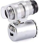 60X Pocket Microscope Portable Mini Microscope Handheld Jewelry Magnifier Loupe Glass LED Light M...