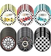 Funhax 48PCS Race Car Birthday Party Decorations Checked Race Car Theme Birthday Paper Plates Dis...