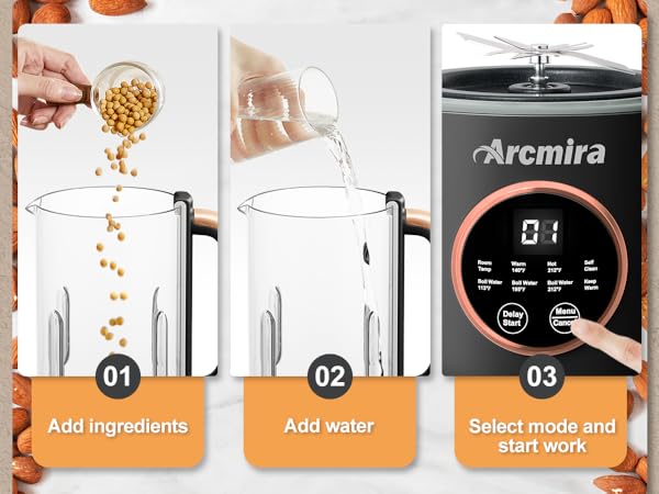 Automatic Nut Milk Maker Almond Milk Maker with Delay Start/Keep Warm/Boil Water