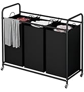 LINZINAR 3-Bag Laundry Basket, Black Laundry Hamper, 35.6 Gal(135 L) Laundry Sorter Cart Laundry ...