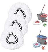 3 Pack White Spin Mop Replacement Heads, Mop Head Replacement 100% Microfiber, Deep Cleaning, Spi...