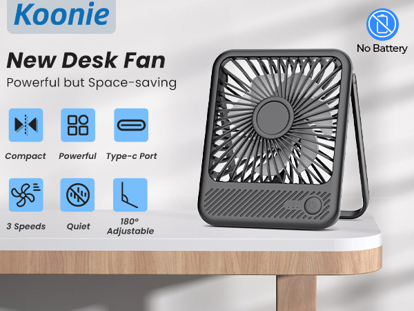 Koonie USB Desk Fan, Strong Wind Ultra Quiet Small Personal Fan