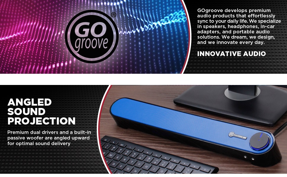GOgroove SonaVERSE UBR Computer Desktop PC Sound Bar Speaker with Angled Speaker Driver Sound Design