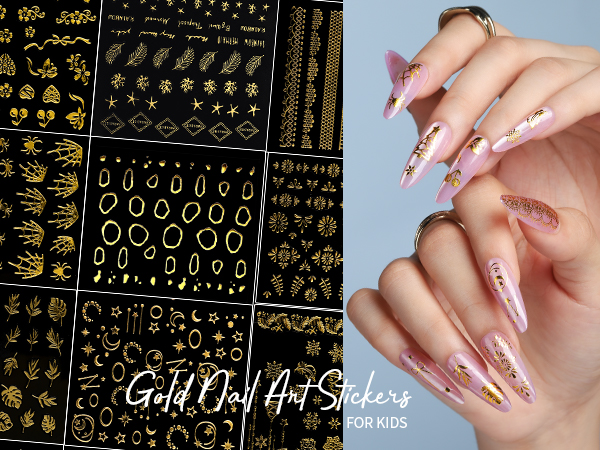 10 Sheets Gold Nail Stickers for Holiday, Winter, Fall
