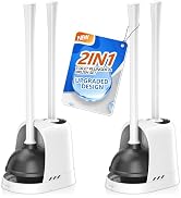Toilet Plunger and Brush, 2 Pack Bowl Brush and Heavy Duty Toilet Plunger Set with Ventilated Hol...