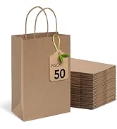 MESHA Paper Gift Bags 5.25x3.75x8 Inch 50 Pack Small Brown Paper Bags with Handles Bulk for Small...