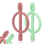 Baby Teething Toys with Easy-Hold Handle, Silicone Infant Toothbrush, Textured On Both Sides Help...
