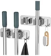 HOMEASY Mop Broom Holder Wall Mounted SUS304 Stainless Steel, Mop Broom Organizer with 2 Installa...