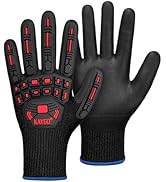 KAYGO Impact Reducing Work Gloves for Men, KG30NB TPR Impact Reducing Mechanic ANSI Cut level A3 ...