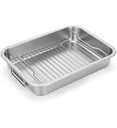 Tifanso Stainless Steel Roasting Pan - Heavy Duty Turkey Roasting Baking Broiler Oven Pan with Ra...