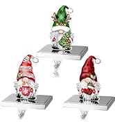 TREWAVE 3 Pcs Christmas Stocking Holders for Mantel Christmas Gnome Stocking Hangers for Mantel W...