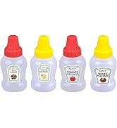 Jizlan 4 Pcs 25ml Mini Ketchup Bottles, Mini Condiment Squeeze Plastic Sauce Bottles Containers E...