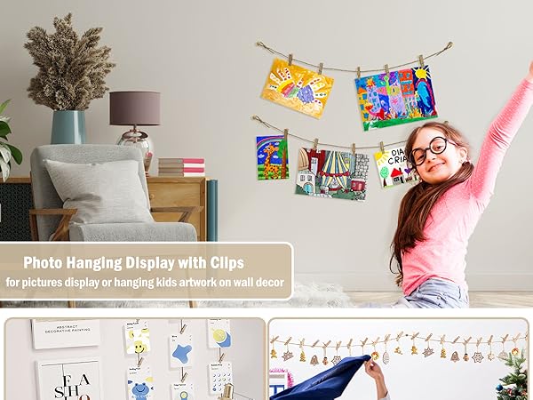 Photo Hanging Display with 50 Photo Clips