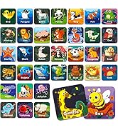 Hebayy 36 Pair Animal Matching Memory Game Flash Cards for Toddlers, Preschool, Kindergarten and ...